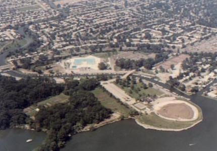 Lake Front Park - Arial View New pool in center, old pool filled in c. 1976 1