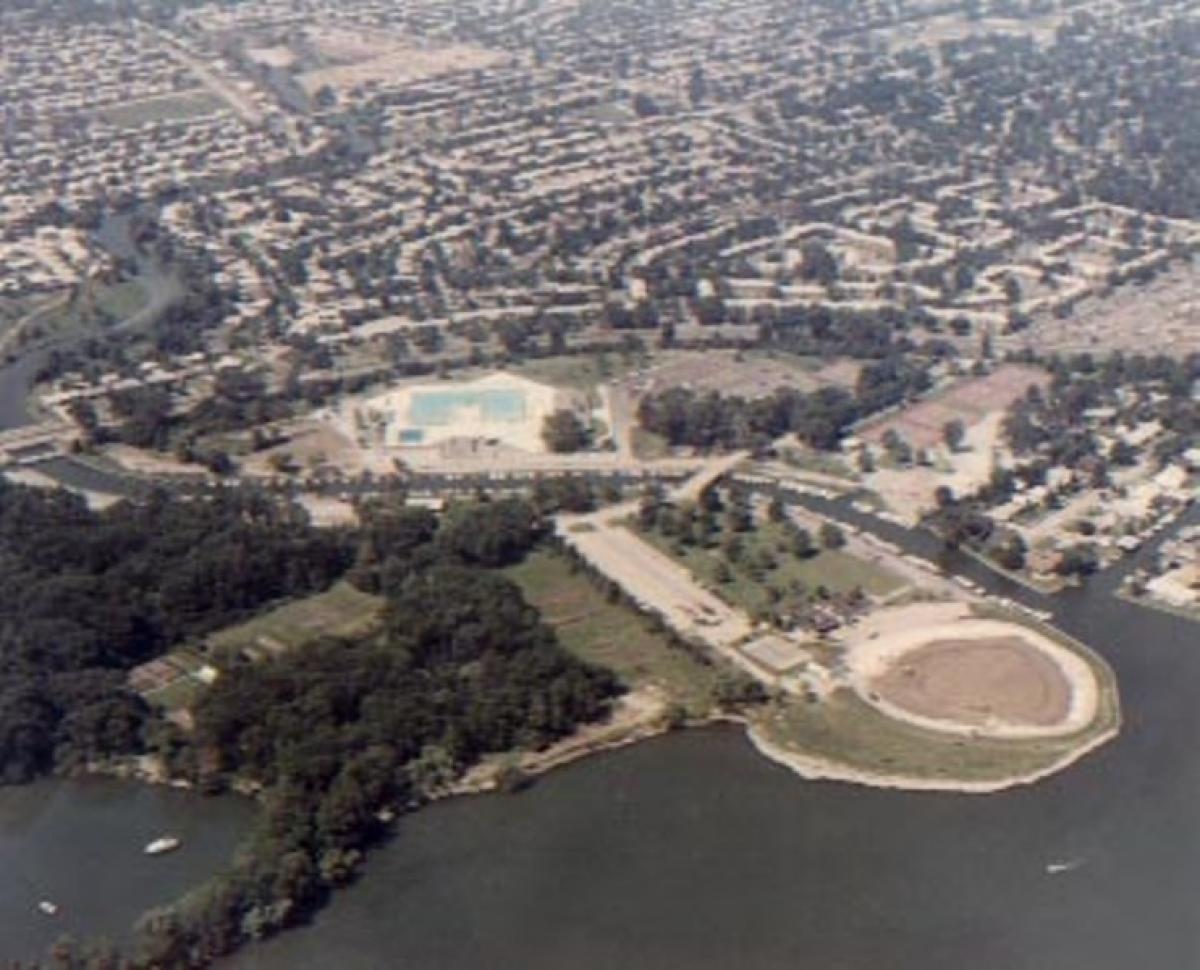 Lake Front Park - Arial View New pool in center, old pool filled in c. 1976 1